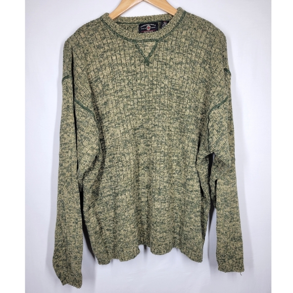 Vintage 90s Amercian Eagle Olive Green Ribbed Knit Slouchy Sweater Large Grunge - Picture 1 of 6